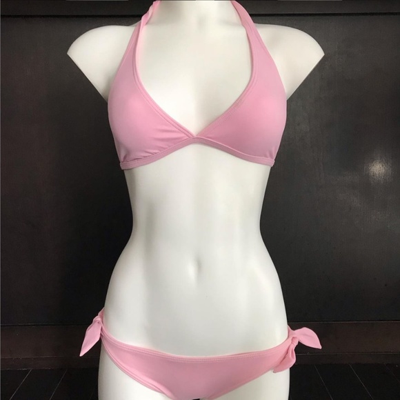 Billabong surf solid pink halter low rise bikini set - Picture 2 of 8